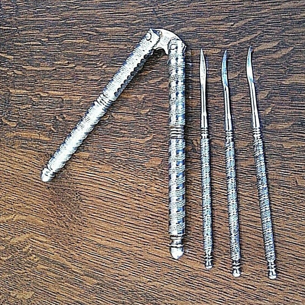 Vintage HMQ Metal Christmas Nutcracker 3 Pickers Opener Nuts Set or Sea Food
